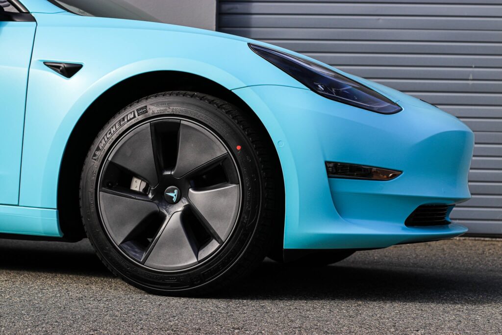 Sky blue Tesla