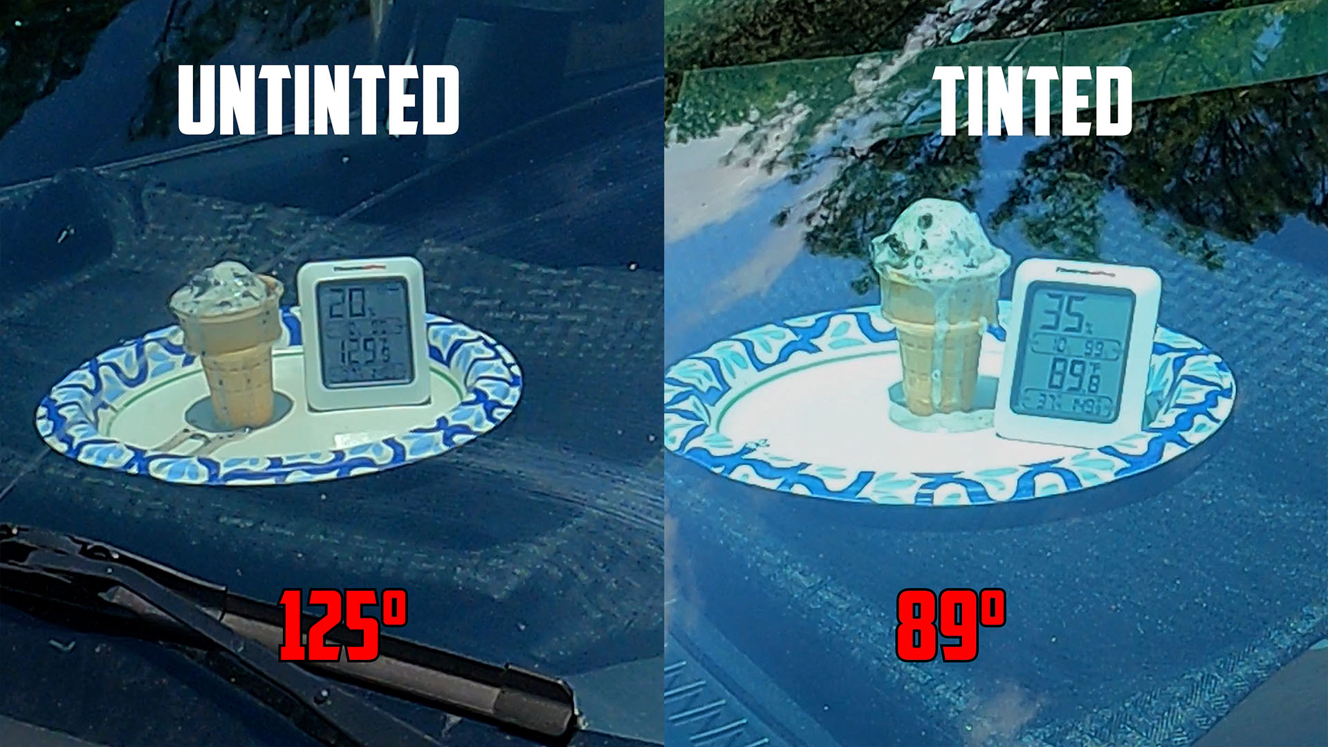 Ice Cream Window Tint Test, Ice cream melting and not melting